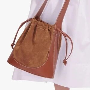 STAUD Clinch Leather/Suede Bucket Bag Tan
